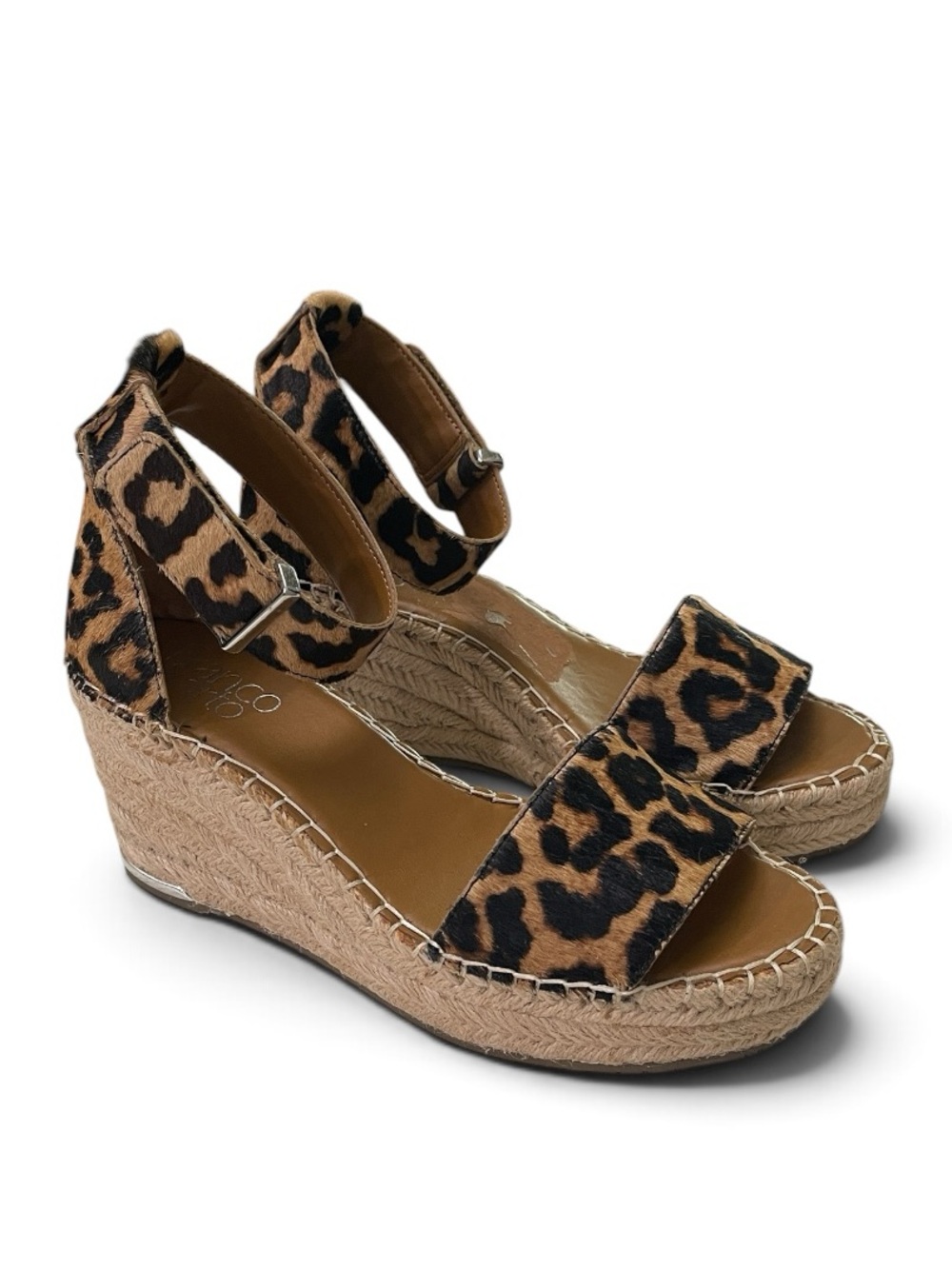 Franco Sarto Clemens Leopard Calf Hair Espadrille Wedge Sandals | Size 6